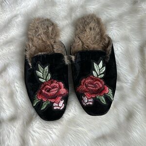 Joie Floral Embroidered Fur Mules, 37 1/2